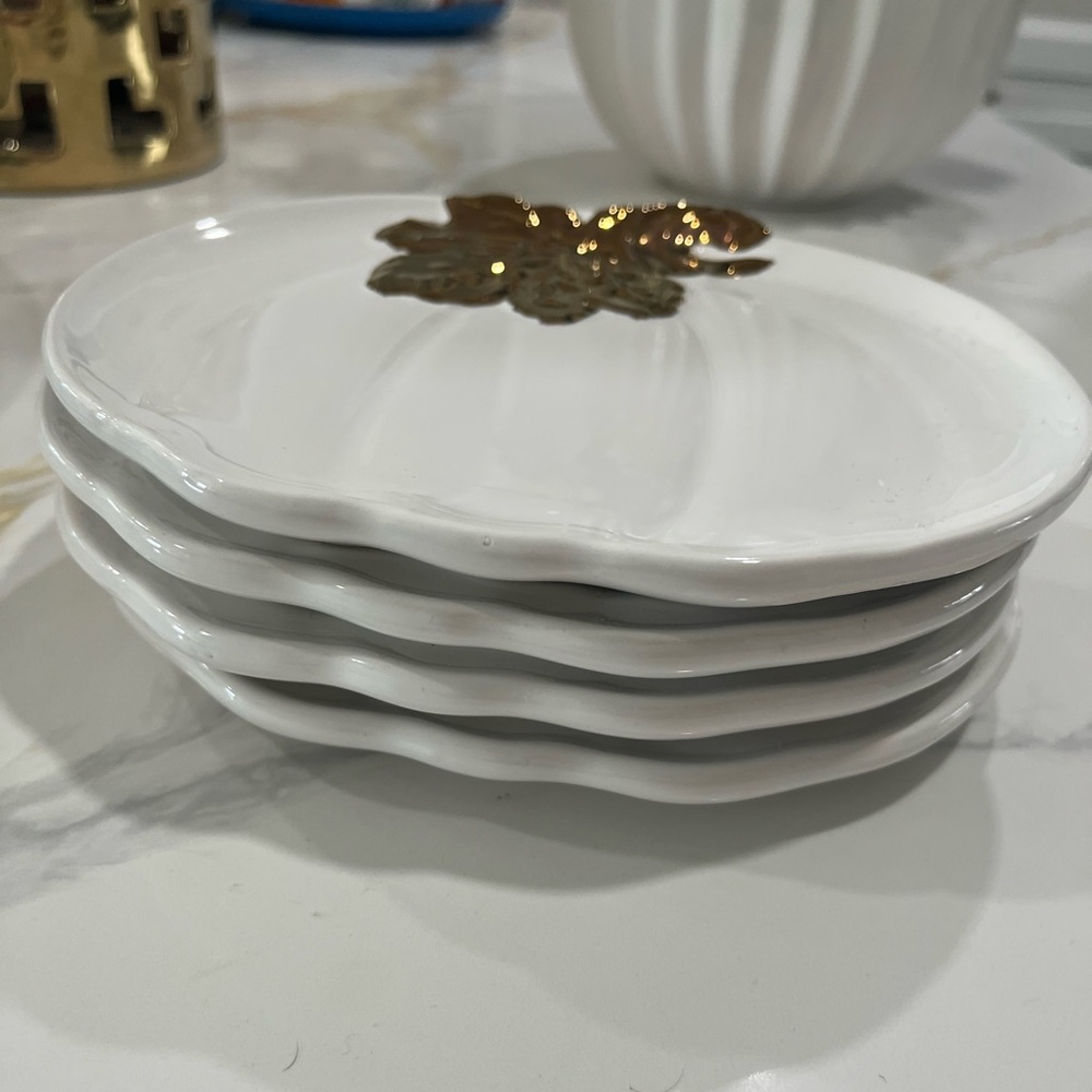 Macy's White Plates with Gold Leaf Accent
